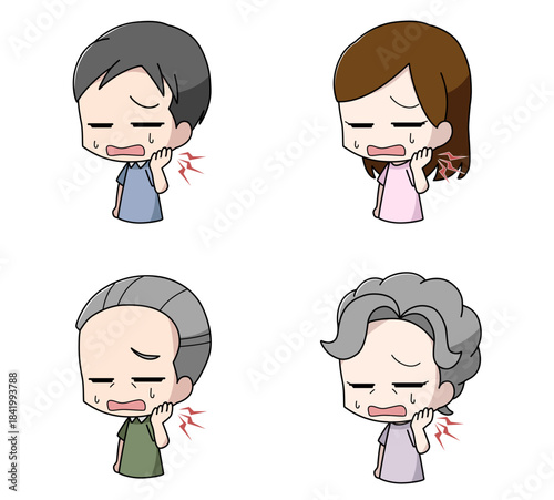あごが痛む人物のイラスト4種類セット