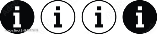 Information icon set, bold info symbols, minimal design, black and white interface icons, circular info signs for UI and digital design use