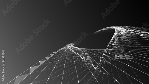 Connected white lines with dots. Concept of the science, connection, chemistry, biology, medicine, technology.