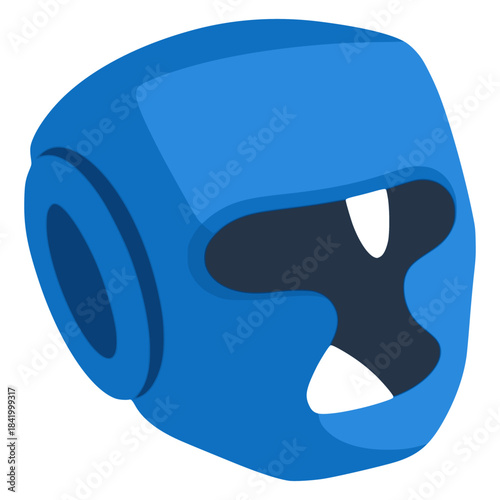 Blue mask boxing sport equipment protection flat color vector illustration template design