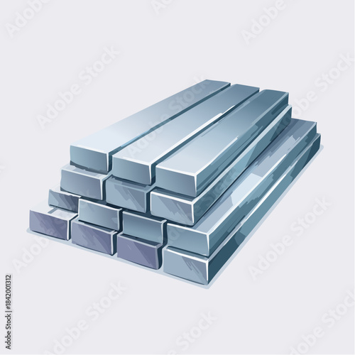 Pile of metallic bars stacked in a neat arrangement, industrial material illustration