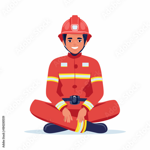 Firefighter in Protective Gear Meditating Peacefully