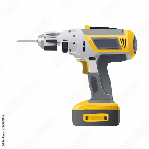 Power drill illustration, rechargeable battery tool, versatile for home improvement and construction projects