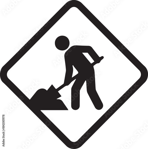road construction warning sign with man walking symbol