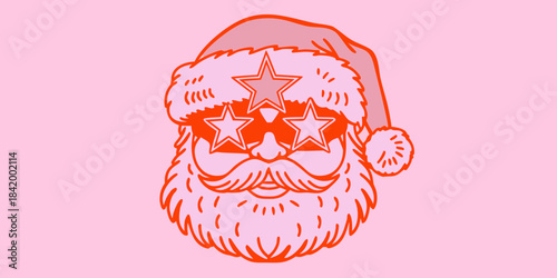 A festive santa claus face with sunglasses and stars a unique design