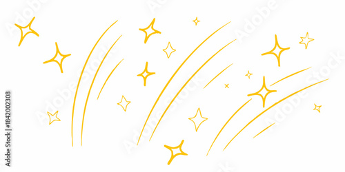 Golden sparkles and shining lines create a whimsical bright and festive design