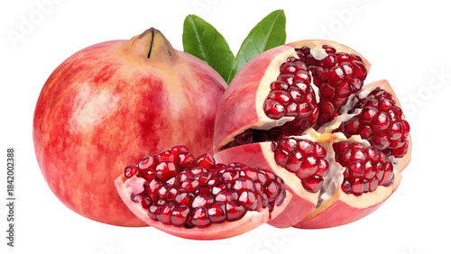 Vector of fresh pomegranate on transparent background, ripe and juicy fruit