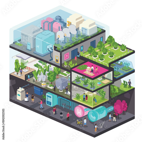 Isometric Smart City Blueprint: Sustainable Urban Living and Green Tech for Future-Proof Development