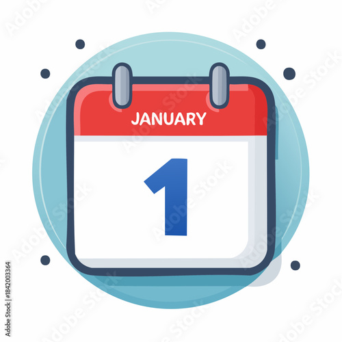Vibrant vector icon of a calendar page displaying January 1st, symbolizing new beginnings and annual planning