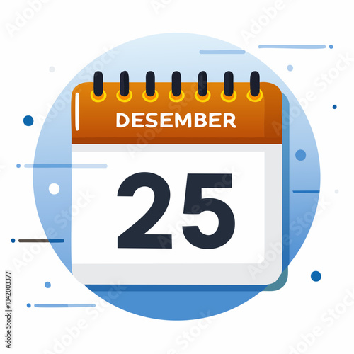 Clean minimal vector icon illustrating a calendar page displaying December 25th, perfect for holiday event reminders and seasonal planning
