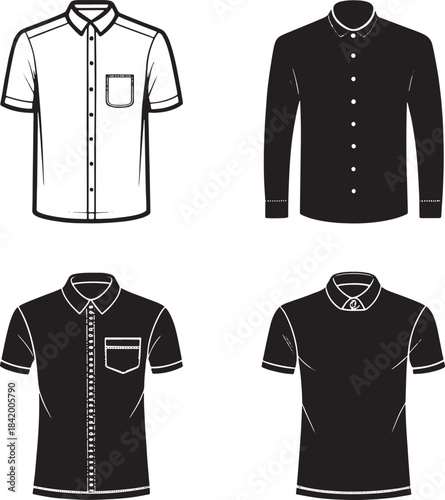 Four shirt illustrations short sleeve long sleeve black and white shirts clothing