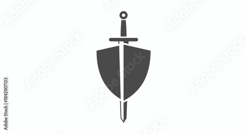 Sword and Shield Minimalist Logo or Crest Design Monochromatic Vector.