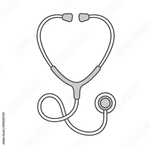 Outline of a stethoscope, a vital tool for listening to internal body sounds such as the heart and lungs. Basic physical examination.
