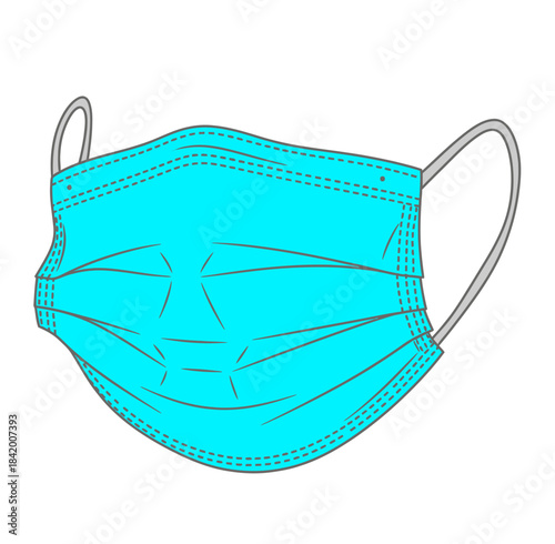 blue and white line vector of a disposable surgical mask. Essential for protecting the respiratory system from germs and viruses.
