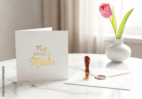 Elegant Mother’s Day Card Mockup — Gold Foil “Feliz Día de la Madre” — Wide Product Hero