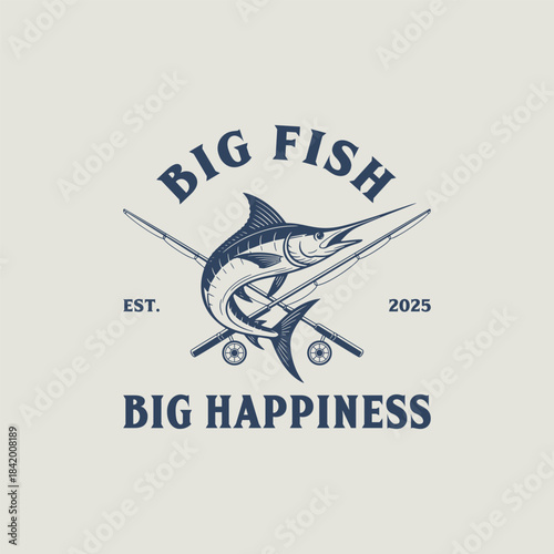 Marlin Fish Vintage Logo Template. Unique and Fresh Marlin Fish Jumping Out of the Water.