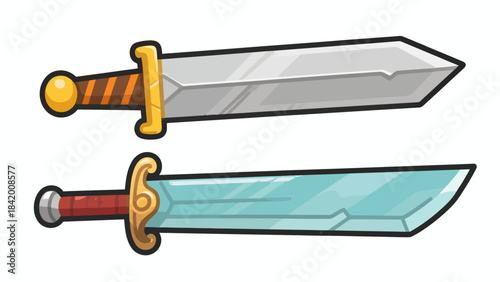 Cartoon Fantasy Swords Set: Broadsword and Machete-style Blade Vector Illustration for Game Assets