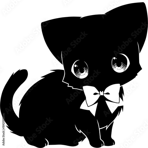 Black Cat Silhouette with White Bowtie