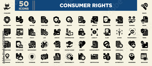 Consumer Rights Icon Set Glyph Black