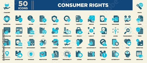 Consumer Rights Icon Set Glyph Blue