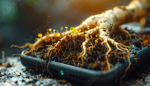 A Rooted Technology: A striking juxtaposition of nature and technology.