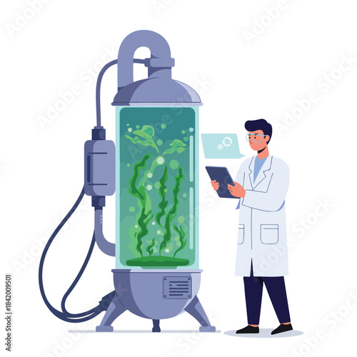 Biotech Scientist Cultivating Algae for Renewable Energy and Sustainable Resource Development