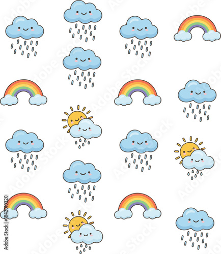 weather icons set with sun cloud rain snow and wind symbols