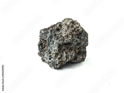 Valokuva Porous Dark Gray Volcanic Basalt Rock Isolated on White