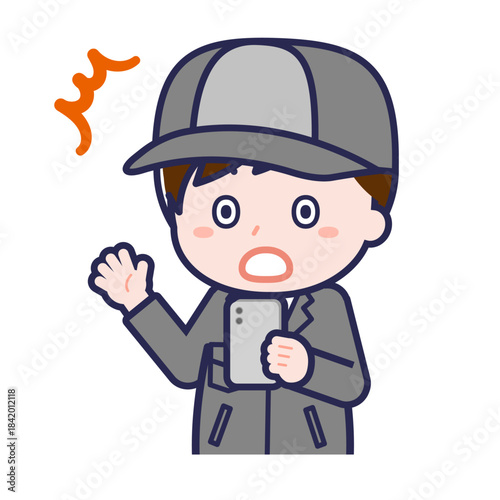 スマートフォンを使う「工場作業員」の男性