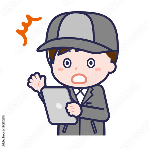 タブレットを使う「工場作業員」の男性