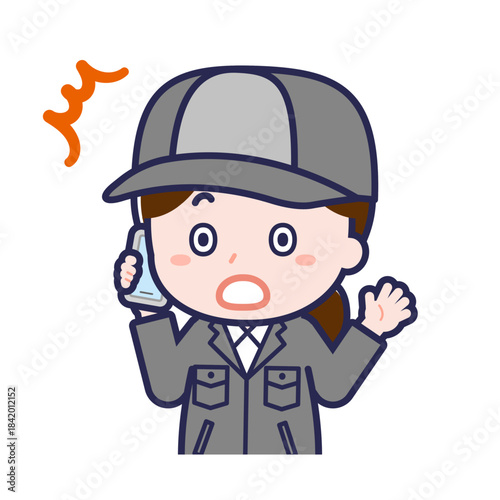 スマートフォンを使う「工場作業員」の女性