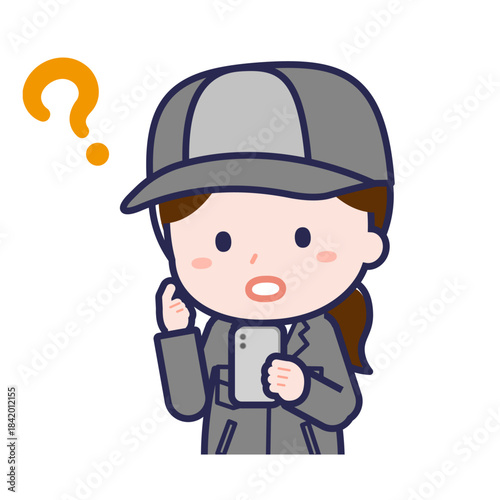 スマートフォンを使う「工場作業員」の女性