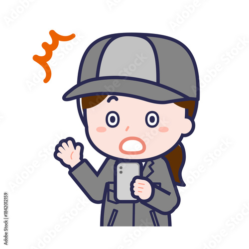 スマートフォンを使う「工場作業員」の女性