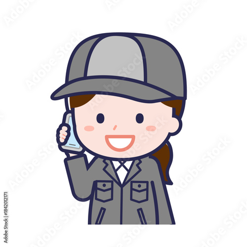 スマートフォンを使う「工場作業員」の女性