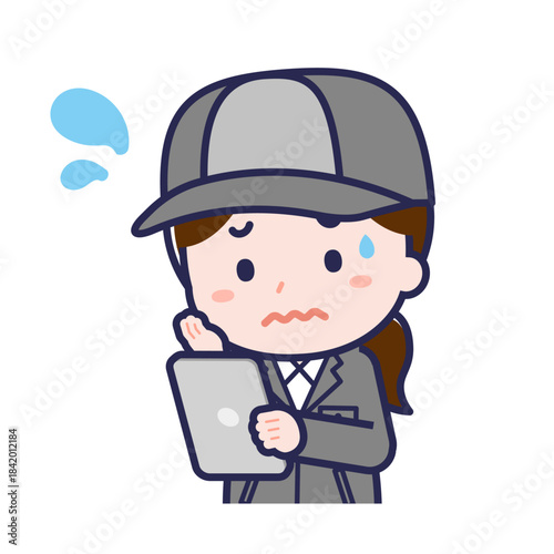 タブレットを使う「工場作業員」の女性