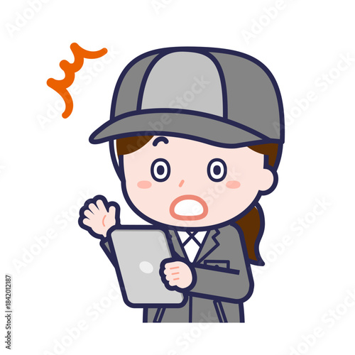 タブレットを使う「工場作業員」の女性