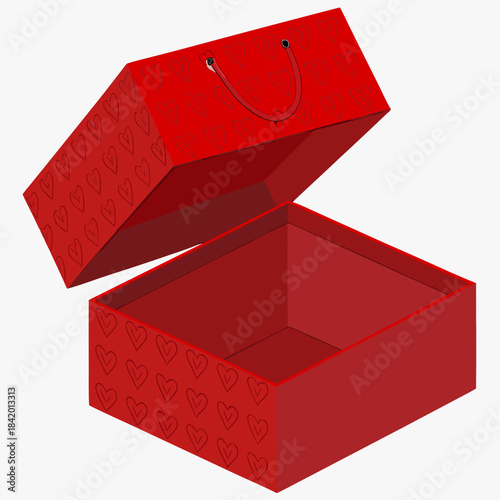 Red Open Gift Box with Hearts for Presents with vector illustration