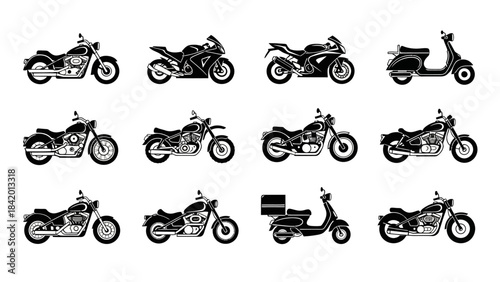Motorcycle collection vector illustrations of various bike styles