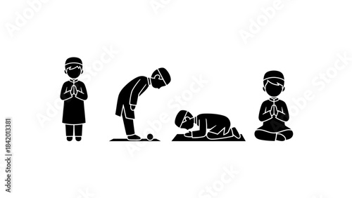 Religious illustrations depicting various prayer poses with a plain white background