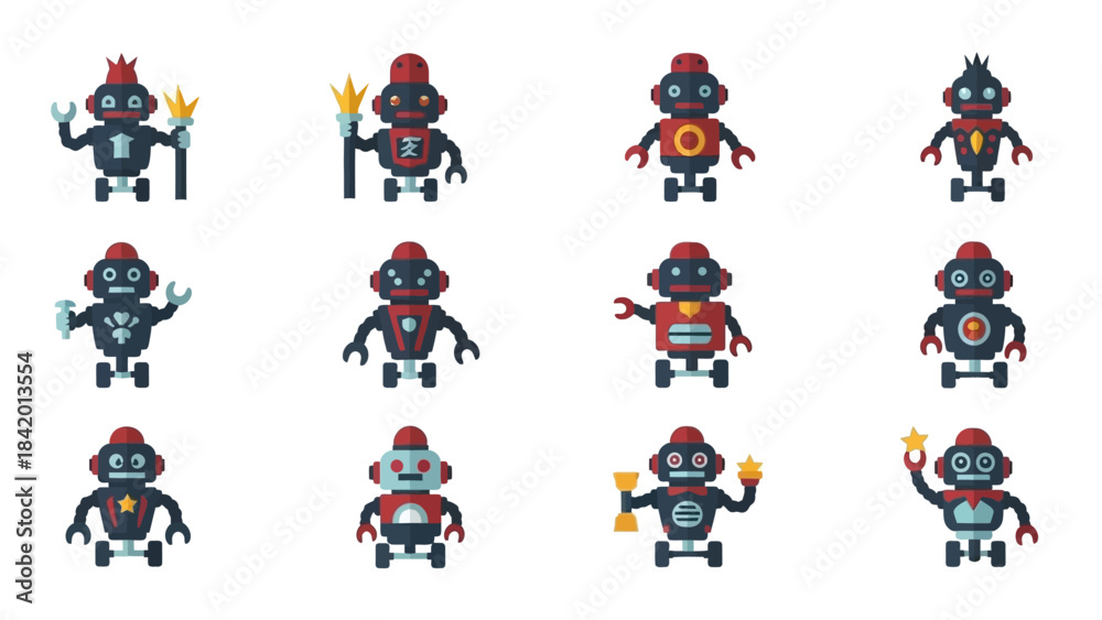 custom made wallpaper toronto digitalSet of colorful cartoon robots isolated on white background digital art