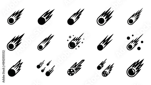 Set of comet icons vector illustrations on white background
