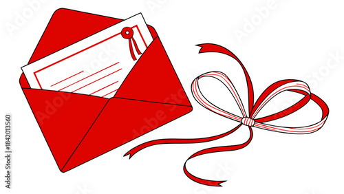 Red Envelope Invitation Card Love Message Ribbon Bow with vector illustration