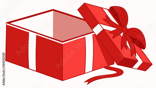 Festive Red Open Gift Box with Ribbon Bow with vector illustration