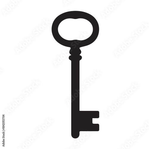 Retro vector silhouette: a beautiful, classic key design with detailed filigree. This image symbolizes access, a secure solution, and a gateway to opportunities.