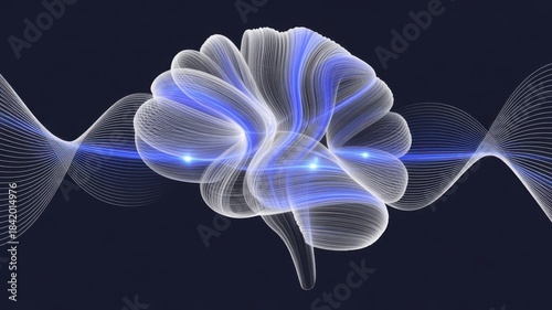 Brain and sound waves on a dark background concept of brain stimulation
