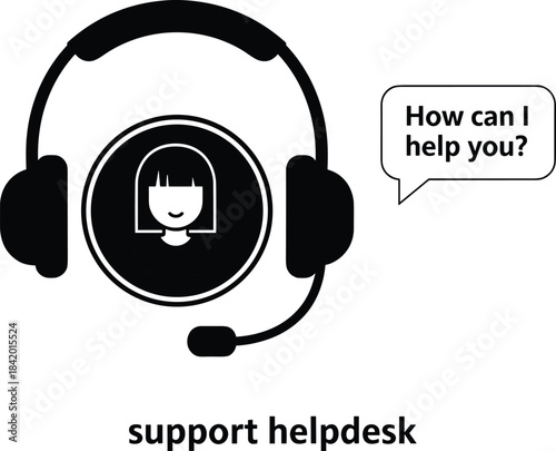 Customer Service Support Helpdesk Agent Headset Icon Professional Assistant Operator Technical Team Representative Call Center Worker Contact Us Concept