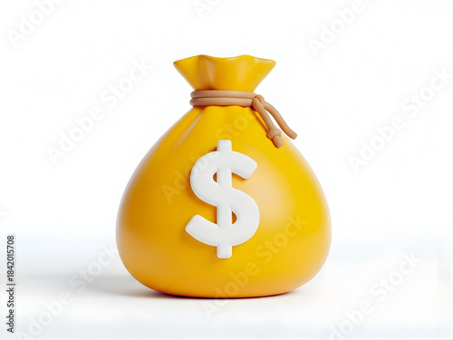 Money bag with dollar icon. Cash, interest rate, business and finance, return on investment, financial solution, prepayment and down payment concept. Transparent 3d illustration