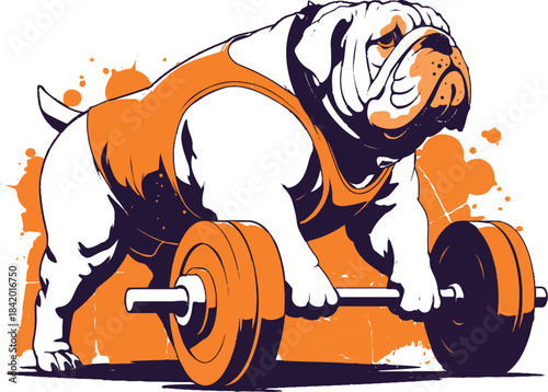 Bulldog Lifting Weight: A strong bulldog with focused determination attempts to lift a heavy weight. The artwork captures the dog's strength, determination, and commitment to fitness.