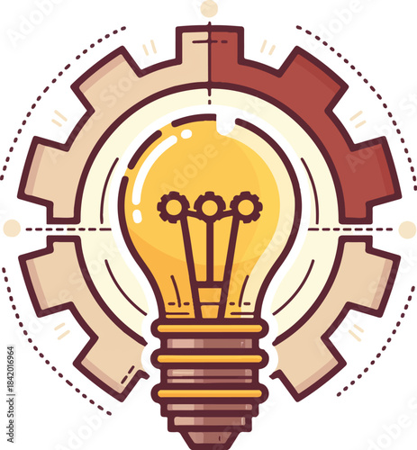 Innovation at the Core: a light bulb nestled within cogwheels, symbolizes innovation and engineering. A striking emblem of insight and invention.