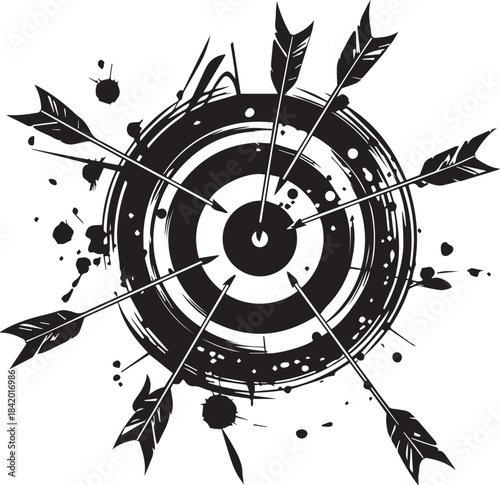 Bullseye of Precision: A precise depiction of a target, riddled with arrows, embodying the essence of accuracy and attainment. A powerful visual for focused achievement.
